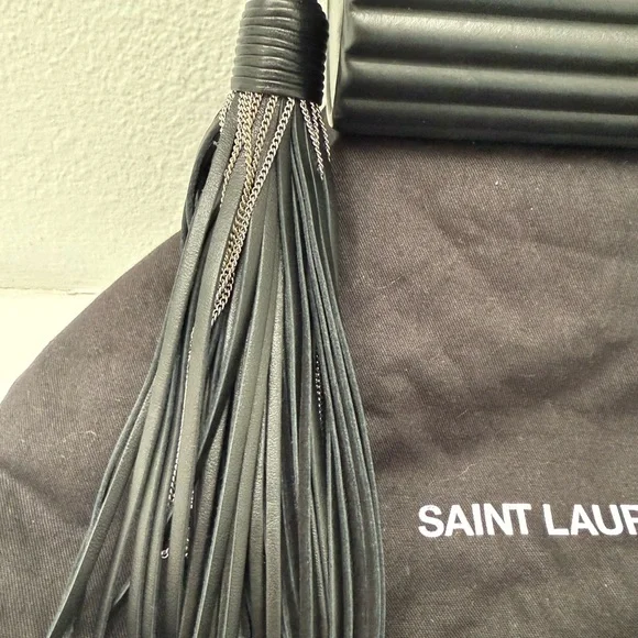 RARE SAINT LAURENT YSL Black Plexiglass Opyum Box Leather Silver Fringe Handbag - Picture 5 of 12
